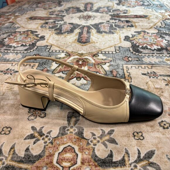 Sam Edelman Tarra Sling Back Cap Toe Pump Tan and Black Kitten Heel Holiday W 8 - Picture 14 of 15